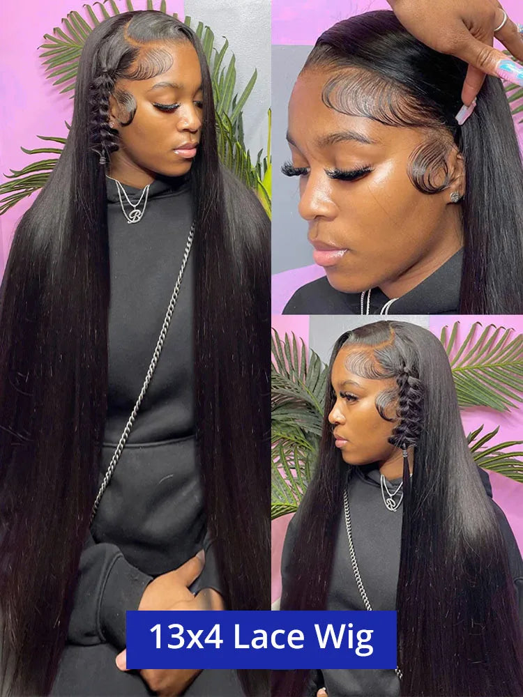 40 Inch Bone Straight Human Hair Lace Frontal Wig