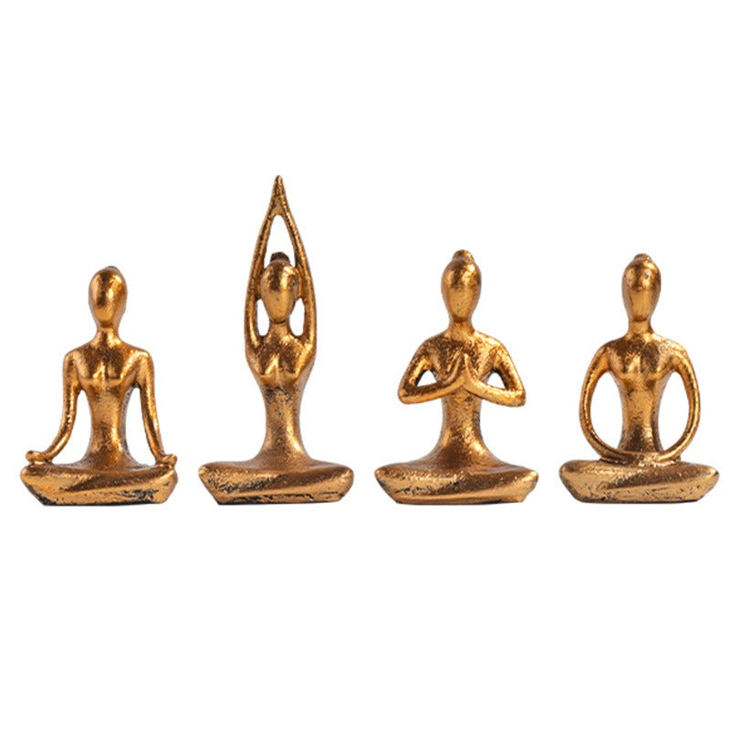 Adorno de Resina Dorada con Figura de Chica Retro, Yoga y Gimnasio