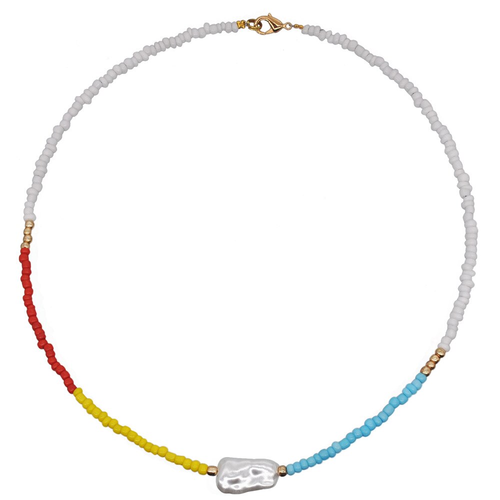 HangZhi New Bohemian Colorful Beads Weaving Handmade Baroque Simulated Pearl Necklace Clavicle Chain Choker Jewelry