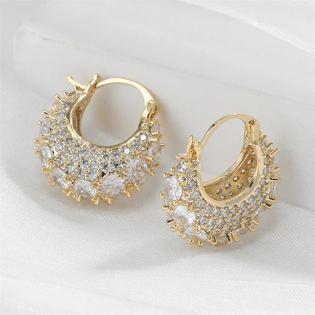 Sparkling Micropaved Zirconia Hoop Earrings Fashion Gold Color U-shaped Earring Party Jewelry