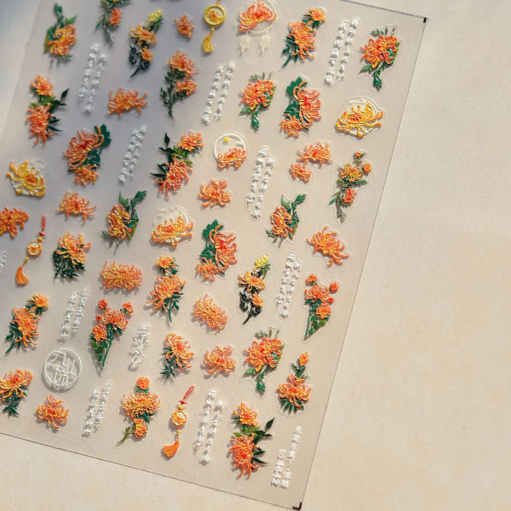 1Sheet 5D Soft Embossed Relief Nail Stickers Cute Daisies Self Adhesive Slider Stickers Press On Nails DIY Japanese Nail Art Dec