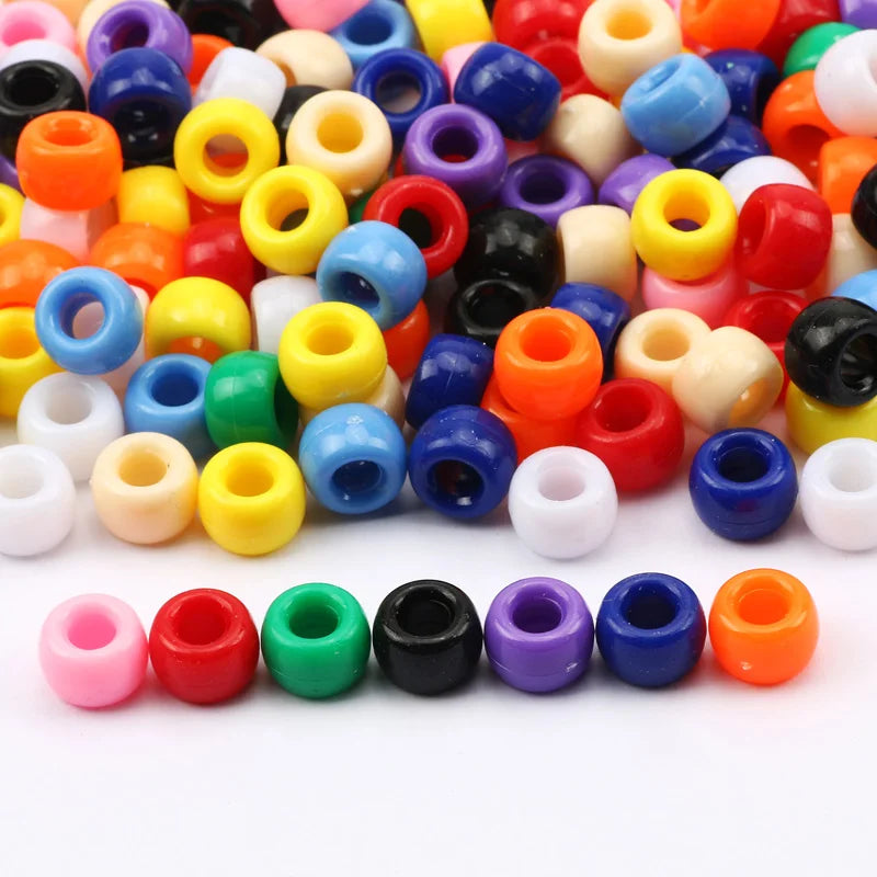 100pcs 6*9mm Round Dreadlock Acrylic Beads Big Hole Spacer Hair Beads for Jewelry Making DIY Bracelet Necklace Craft Needlework