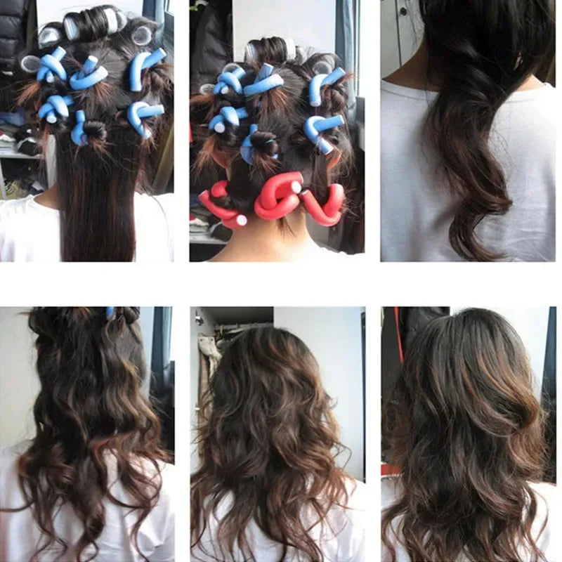 10pcs Flexible Hair Curling Rod Soft  Heatess Hair Curler Makers Foam Bendy Twist Curls Flexi No Heat Rollers Styling Tools