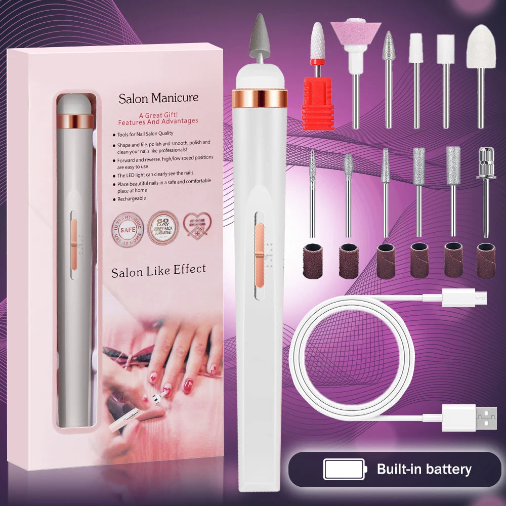 Electric Nail Drill Machine Portable Electric Nail File Rechargeable 20000RPM Nail Drill Pedicure Polishing Tools for Home