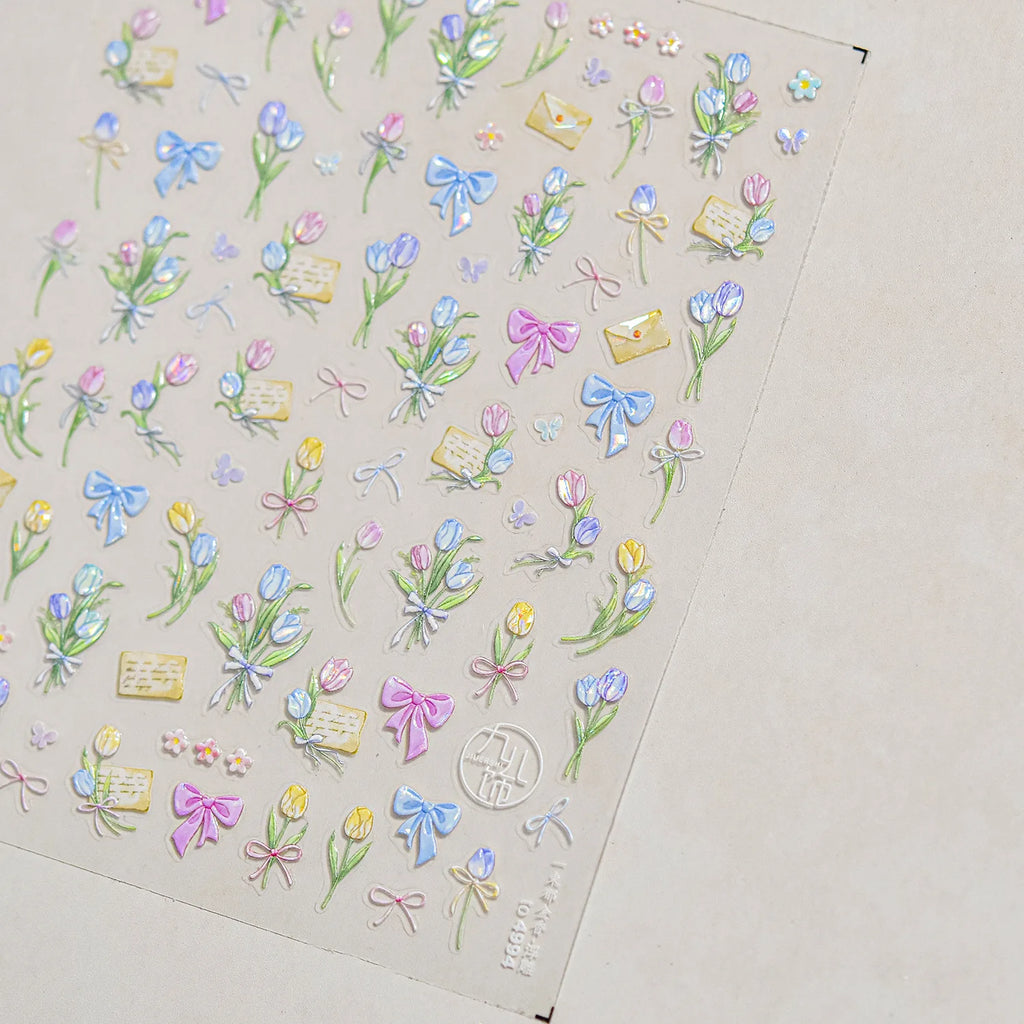 1Sheet 5D Soft Embossed Relief Nail Stickers Cute Daisies Self Adhesive Slider Stickers Press On Nails DIY Japanese Nail Art Dec