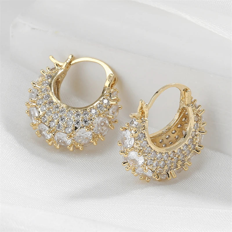 Sparkling Micropaved Zirconia Hoop Earrings Fashion Gold Color U-shaped Earring Party Jewelry