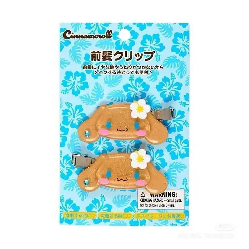 Fashion Sanrio Summer Hawaiian Black Leather Kitty Hair Clip Cute Girly Hello Kitty Side Hair Card Clip Jewelry