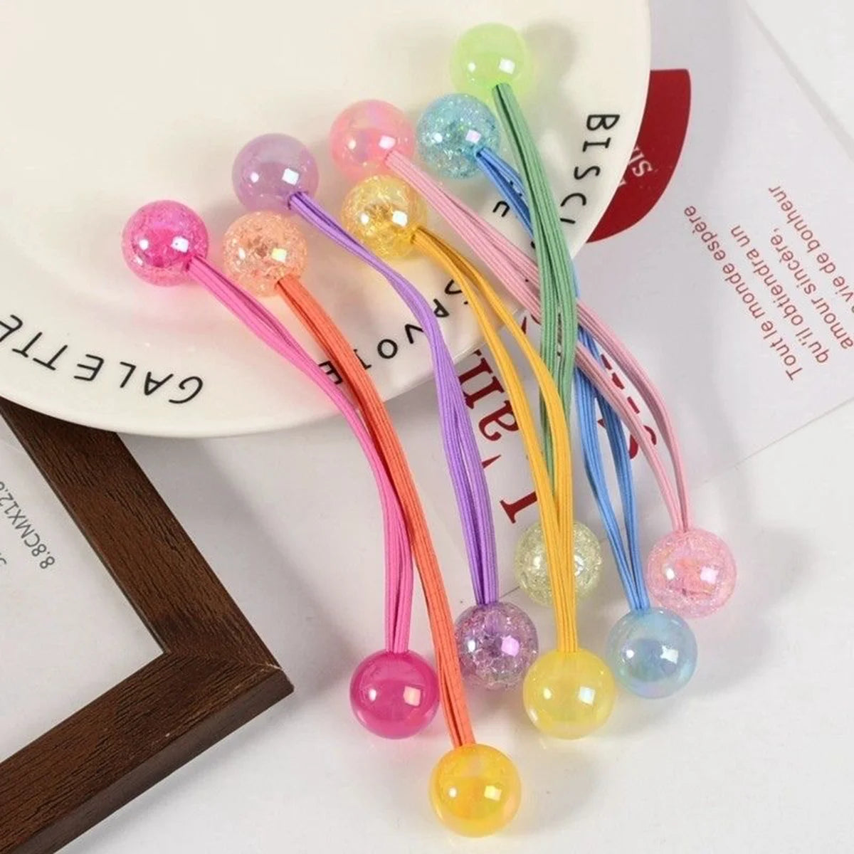 Sweet and Cute Candy-Colored Double-Ended Round Bead Hair Ties for Girls, Rubber Bands Suitable for Daily Wear, School Outfits, and as Gifts for Friends