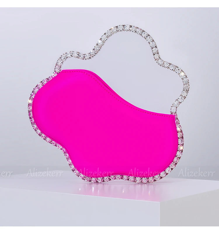 Metal Wavy Handle Diamond Evening Bags Women Elegant Boutique Crystal Colorful Laser Clutch Purses And Handbags Wedding Party