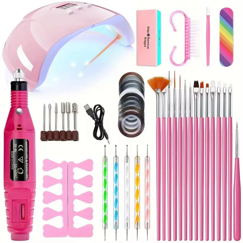 Manicure UV LED Lamp Kit Set UV Lamp and 20000RPM Nail Drill Machine Kit and Remove Dead Skin Manicure Tools Set