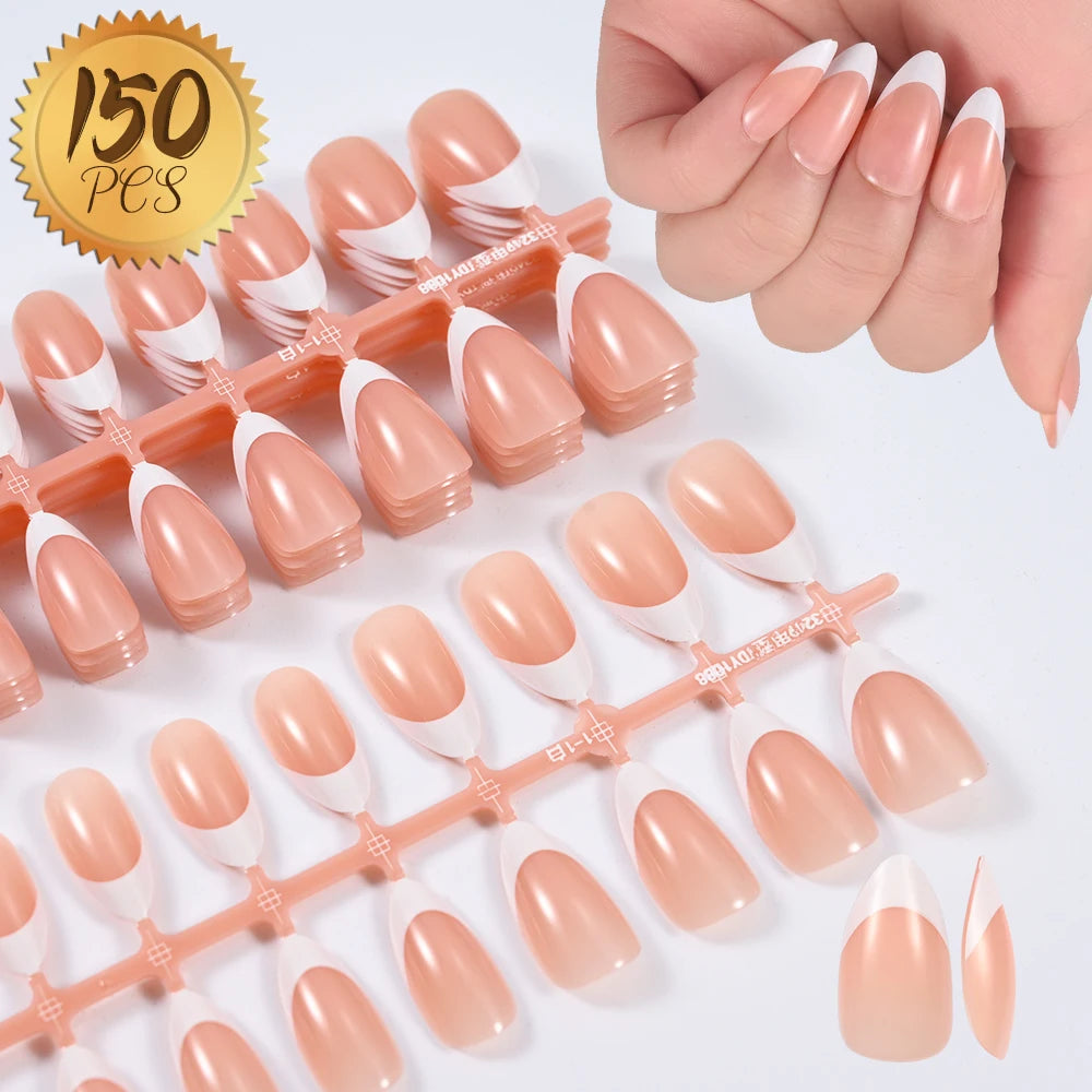 100Pcs Light Pink Press on Nails Short Medium Square Wearable Fake Nails Tips 10 Sizes Full Cover False Nails Finger Decoration