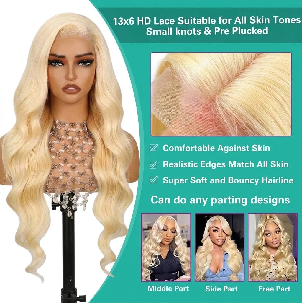 30-32 Inch Body Wave 613 Blonde Human Hair Wig Pre Plucked