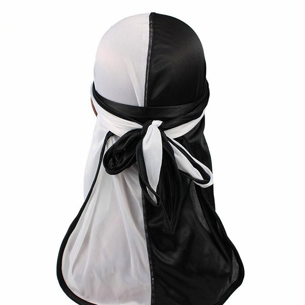 Long Tail Durag Silky Satin Turban India Hat Women Men Head Scarf Hair Accessories Bandana Unisex Fashion Patchwork Pirate Hats