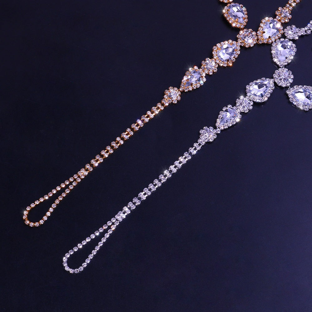 New Sexy Rhinestone Finger Chains with European and American Water Drops, Sandstone Inlaid, Vintage Anklet Footchain Accessories