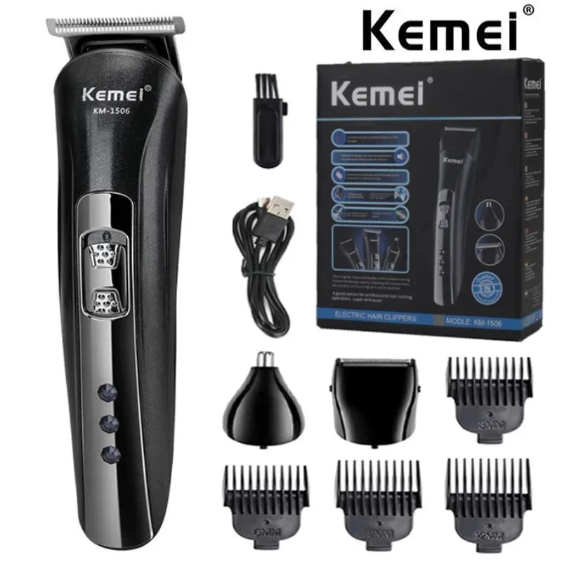 Kemei KM-1506 3 in 1 Electric Hair Clipper USB Charging Shaver Rechargeable Nose Hair Trimmer Professional Shaving Machine