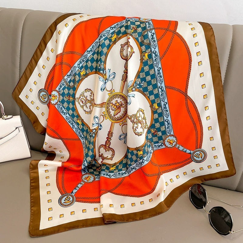 Pañuelo cuadrado pequeño, estampado de cadena, pañuelo de seda versátil, pañuelo de temperamento moderno para mujer, pañuelo para el cuello
