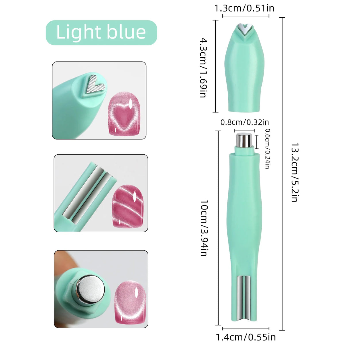 1 Unidad Imán 3 en 1 con Forma de Corazón para Uñas Ojo de Gato, Doble Línea, Luna, Serpiente, Pluma Magnética Francesa para Esmalte en Gel Magnético, Herramientas de Manicura