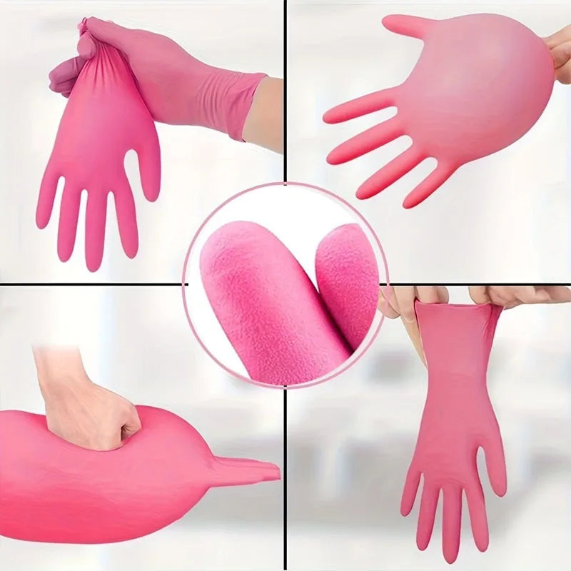 Pink Nitrile Disposable Gloves Powder & Latex Free Gloves for Kitchen Cooking Household Beauty Petcare Hair Dye Work Glove