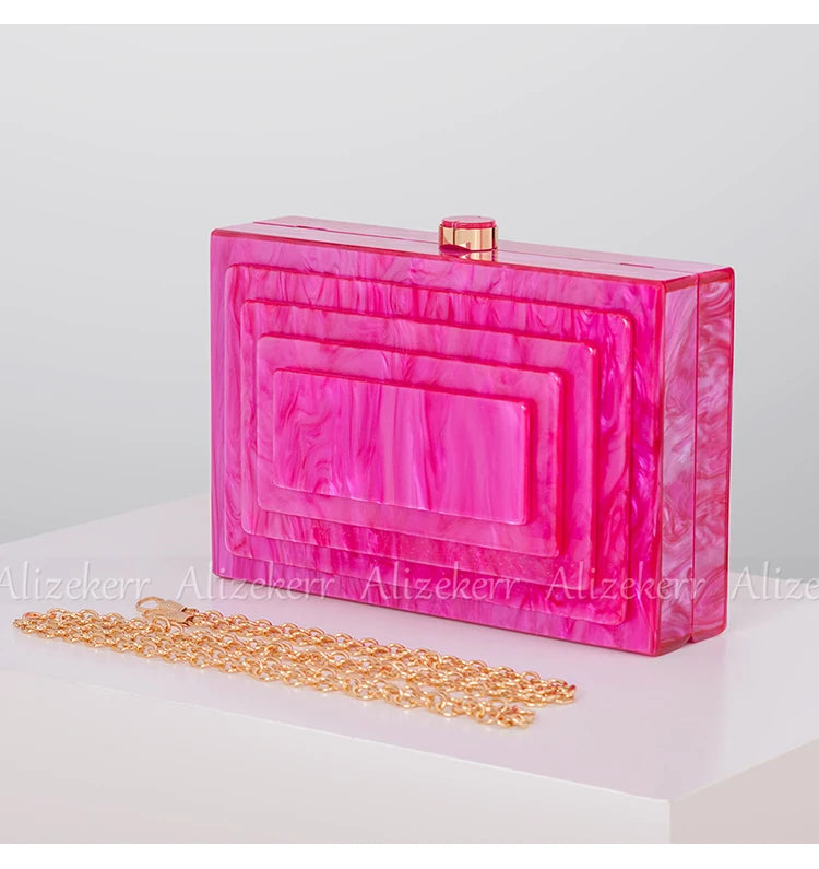 Multi-layer Acrylic Box Evening Clutch Bags Women Elegant Rose Red Purses And Handbags Ladies Chain Crossbody Bags Wedding Party