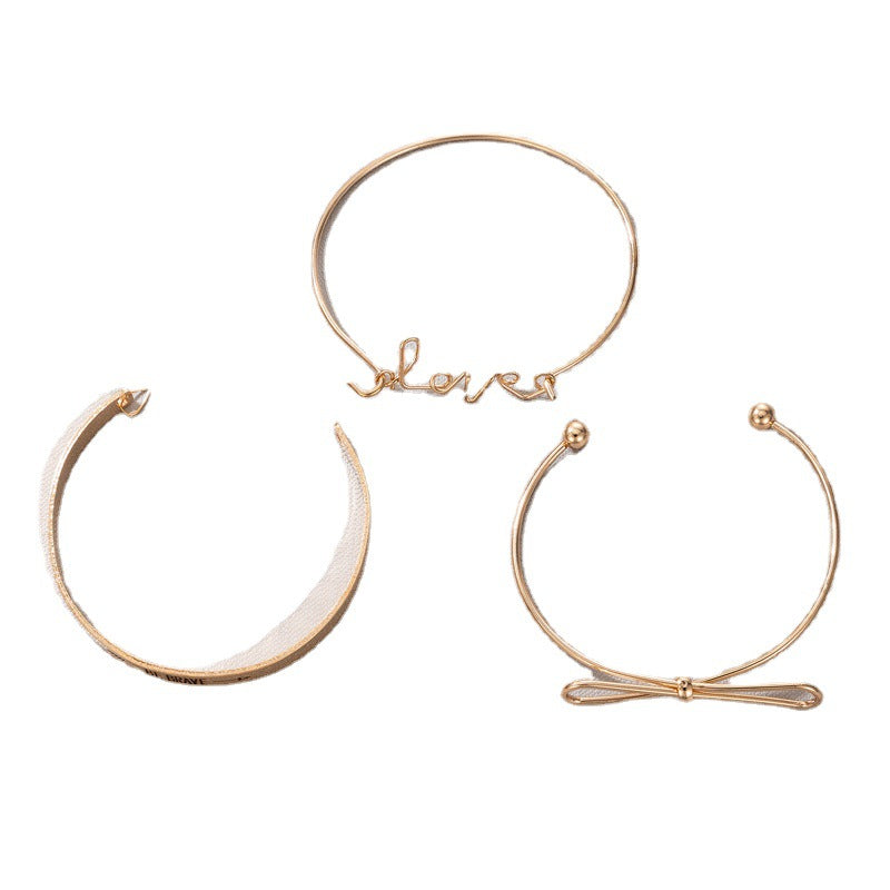 Letter Open Bracelet Set Geometric Bow Bangle Three piece Set