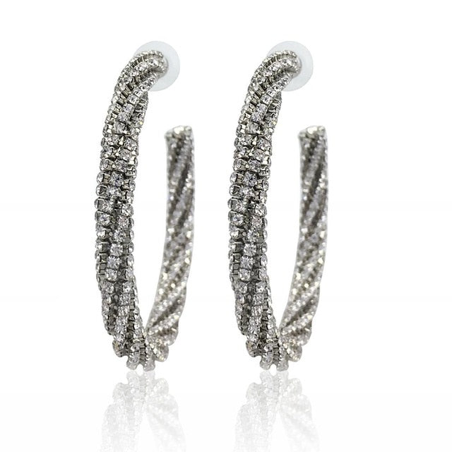 Luxury Fashion Circle Crystal Big Earring 2018 Women Statement Charm Rhinestone Hoop Earrings Jewelry