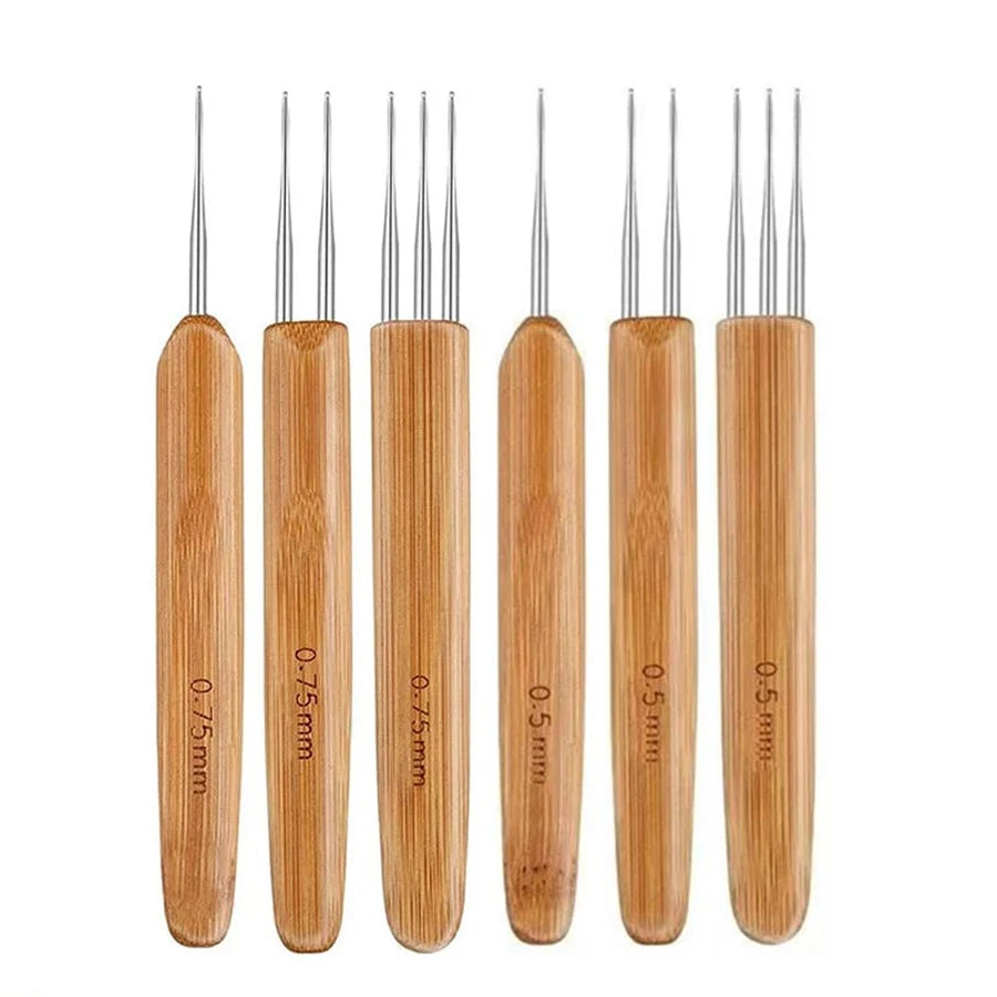 3/6Pcs 0.5mm/0.75mm Loc Crochet Hook Wood Crochet Needles Hair Dreadlocks Tool for Braid Craft
