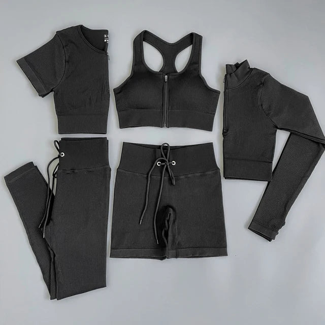 2/3/5PC Women's tracksuit Seamless Yoga Set Workout Sportswear Gym Clothing Drawstring High Waist  Leggings Fitness Sports Suits