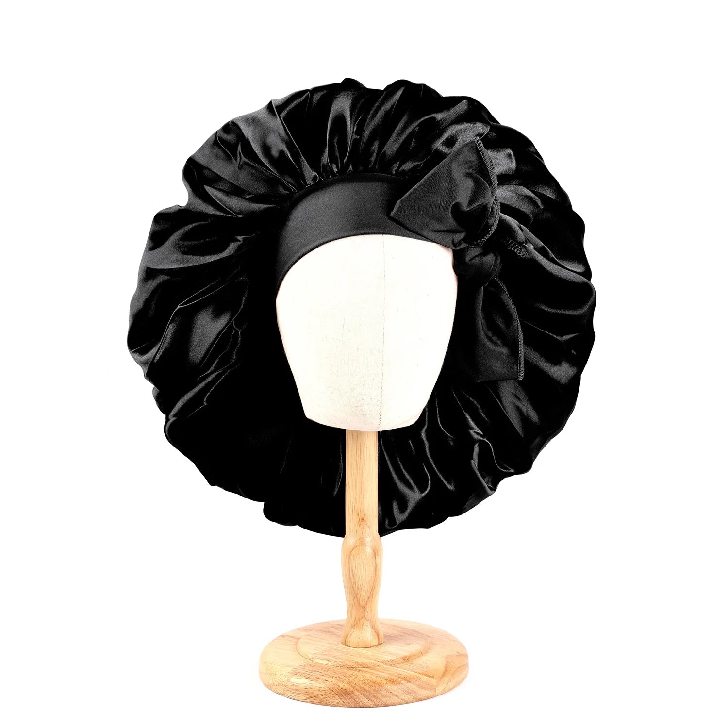New Women Large Satin Bonnet Silky Night Sleeping Cap with Stretchy Tie Band Shower Cap Curly Braid Hair Head Cover Turban