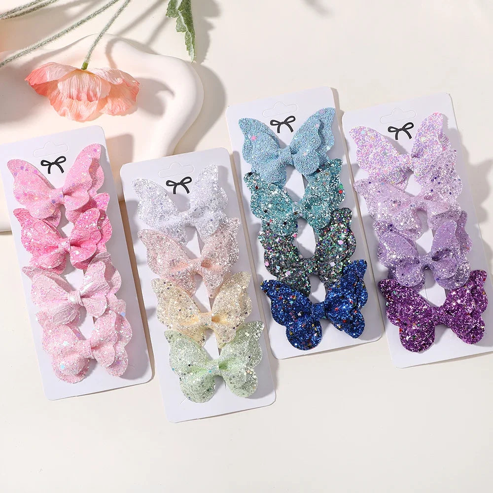 4Pcs Women Girl Glitter Butterfly Hair Clip for Children Sequins Bow Hairpins Cute Headwear Trendy Hairgrip Hair Accessories