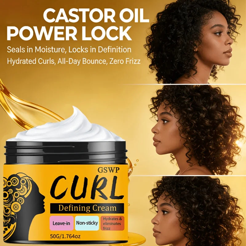 GSWP Black Castor Oil Curling Cream,Moisturizing and Elastic Styling Conditioner for Curly Hair,Frizz Control.50g/100g
