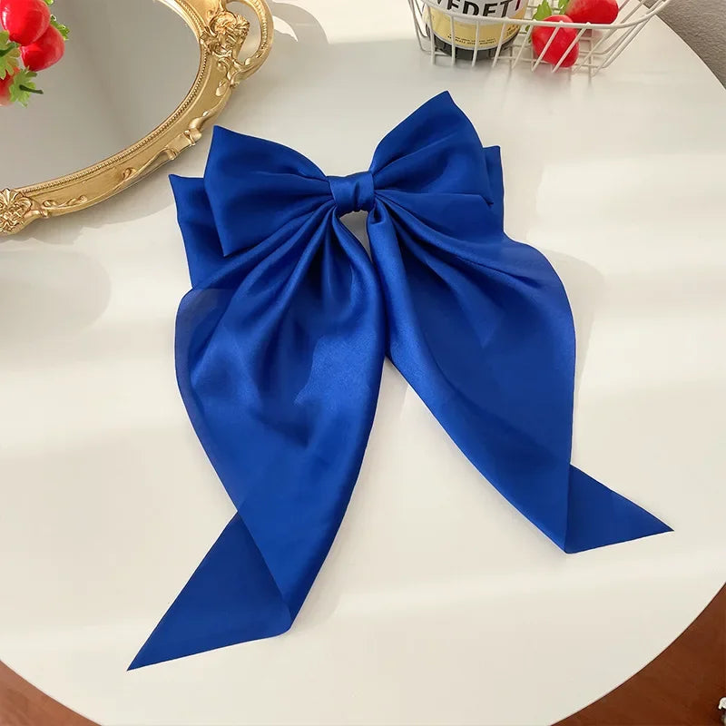 Solid Color Satin Ribbon Big Bows Hairpin Spring Clips Hair Accessories for Women Girls Trendy Korean Summer Headwear 2024