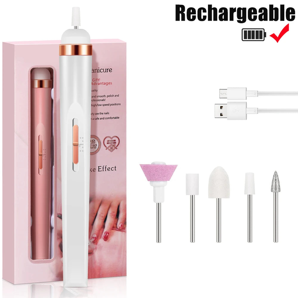 Electric Nail Drill Machine Portable Electric Nail File Rechargeable 20000RPM Nail Drill Pedicure Polishing Tools for Home
