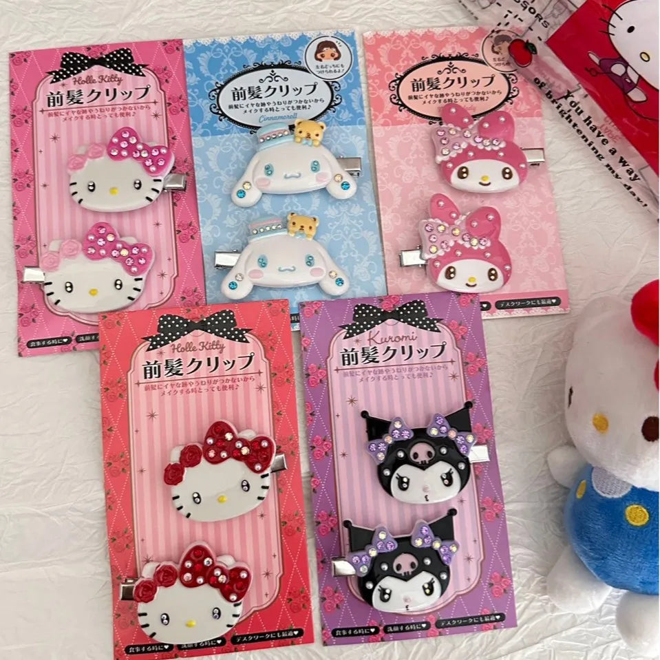 2Pcs Sanrio Character Hair Clips Set Hello Kitty Kuromi Cinnamoroll My Melody Hair Barrettes for Girls Women