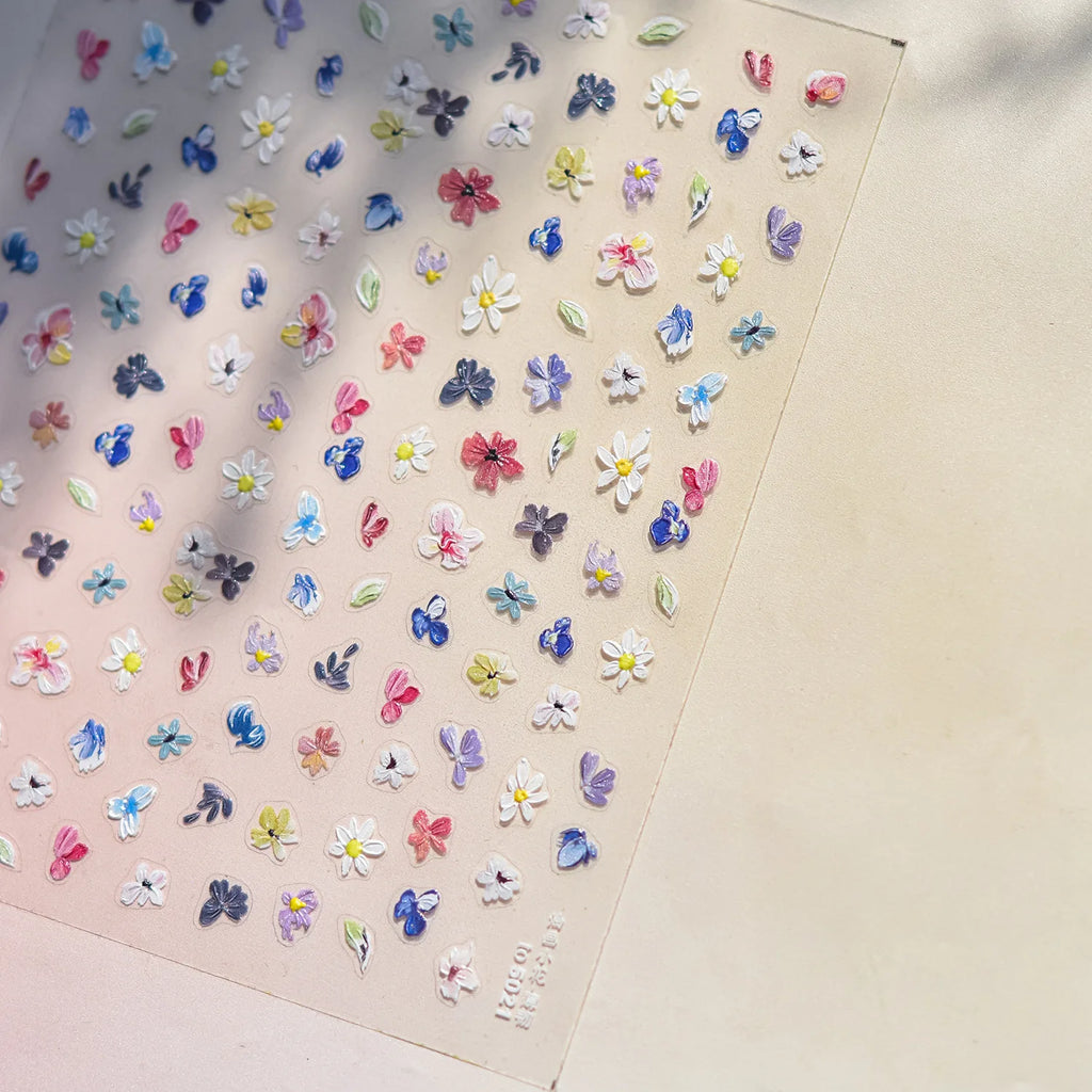 1Sheet 5D Soft Embossed Relief Nail Stickers Cute Daisies Self Adhesive Slider Stickers Press On Nails DIY Japanese Nail Art Dec