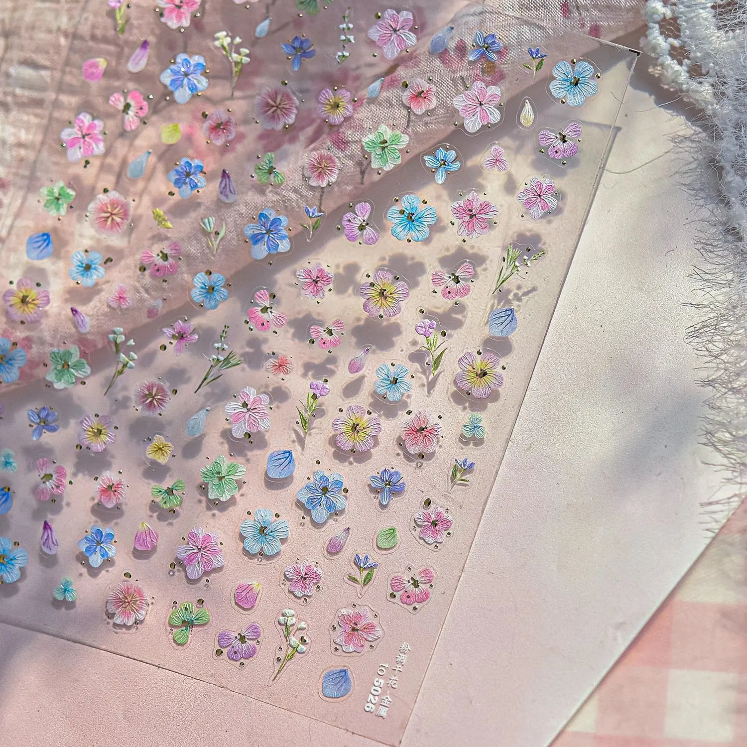1Sheet 5D Soft Embossed Relief Nail Stickers Cute Daisies Self Adhesive Slider Stickers Press On Nails DIY Japanese Nail Art Dec