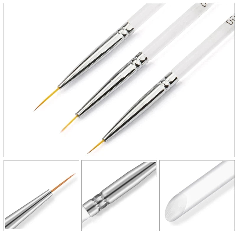 Nail Art Brush Set Gradient Line Painting Dotting Pen Kit Acrylic Handle Gel Polish Crystal Brushes Salon Nails Manicure Tools
