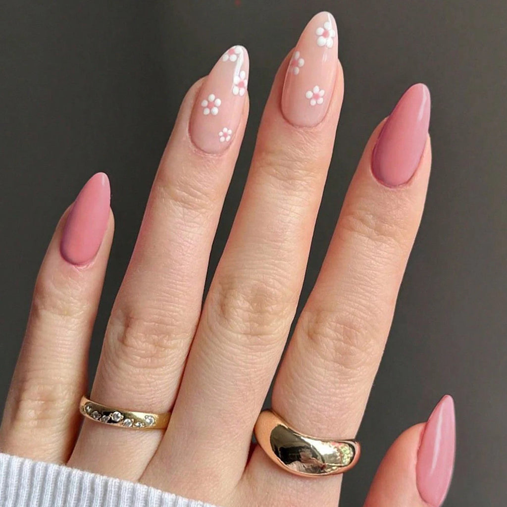 24pcs Long Almond Fake Nails White French Press on Nails Simple Full Cover Detachable Nail Tips