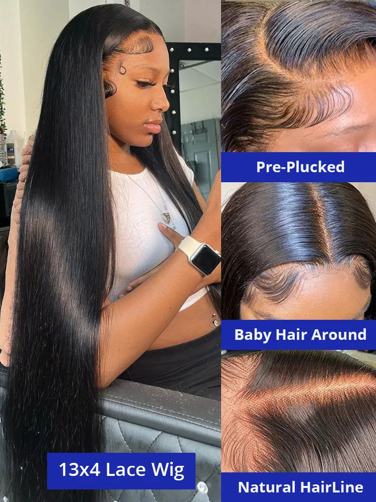 40 Inch Bone Straight Human Hair Lace Frontal Wig