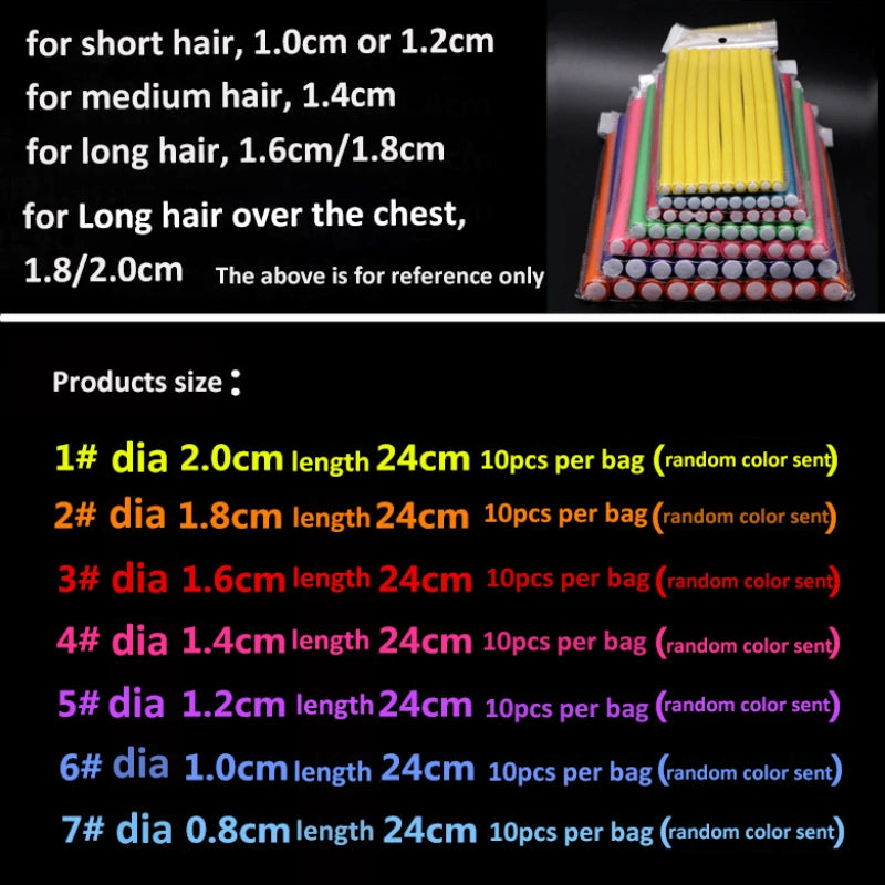 10pcs Flexible Hair Curling Rod Soft  Heatess Hair Curler Makers Foam Bendy Twist Curls Flexi No Heat Rollers Styling Tools