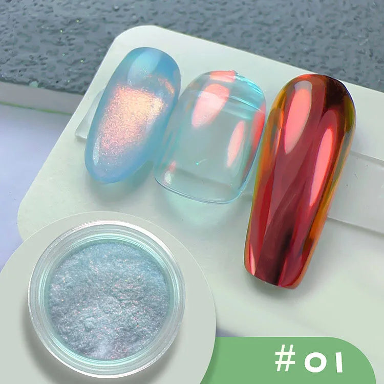 12 rejillas efecto espejo polvo de uñas de sirena holográfico perla cromo pigmento brillo fino polvo de inmersión suministros de artesanía de uñas