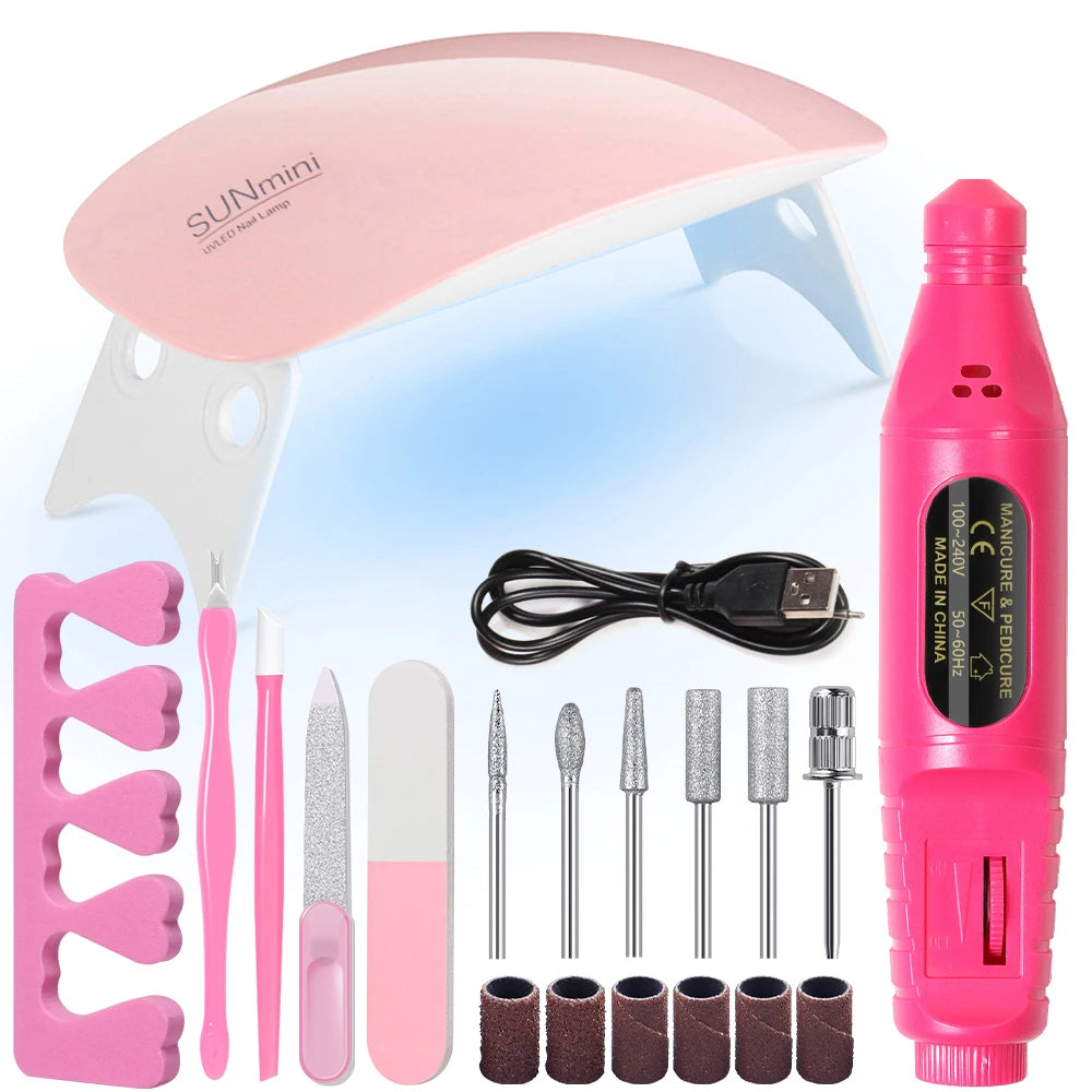 Manicure UV LED Lamp Kit Set UV Lamp and 20000RPM Nail Drill Machine Kit and Remove Dead Skin Manicure Tools Set