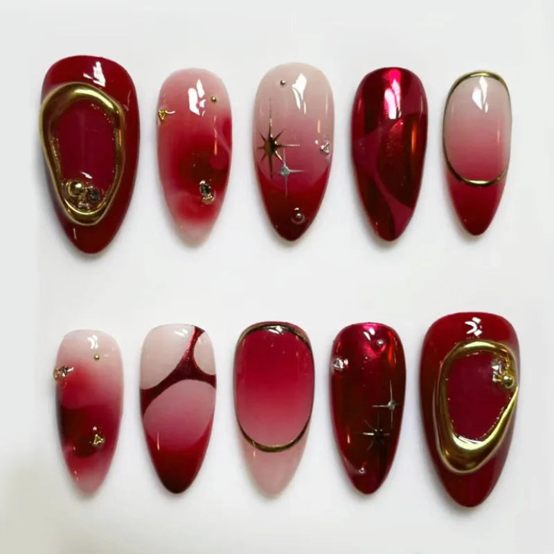 24pcs Sweet & Edgy Metallic Fake Nails 3D Silver-Plated Heart Gradient Press on Nail Almond Full Coverage Nail for Women&Girl