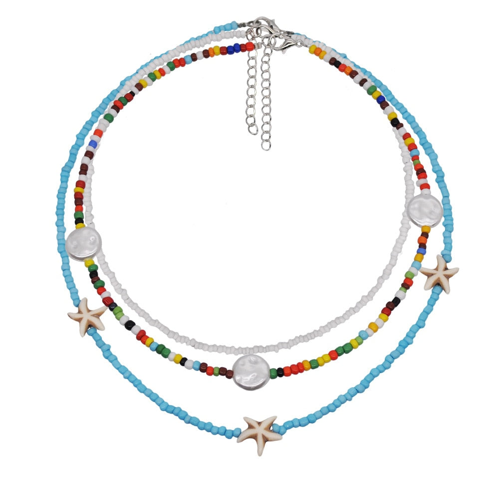 HangZhi New Bohemian Colorful Beads Weaving Handmade Baroque Simulated Pearl Necklace Clavicle Chain Choker Jewelry