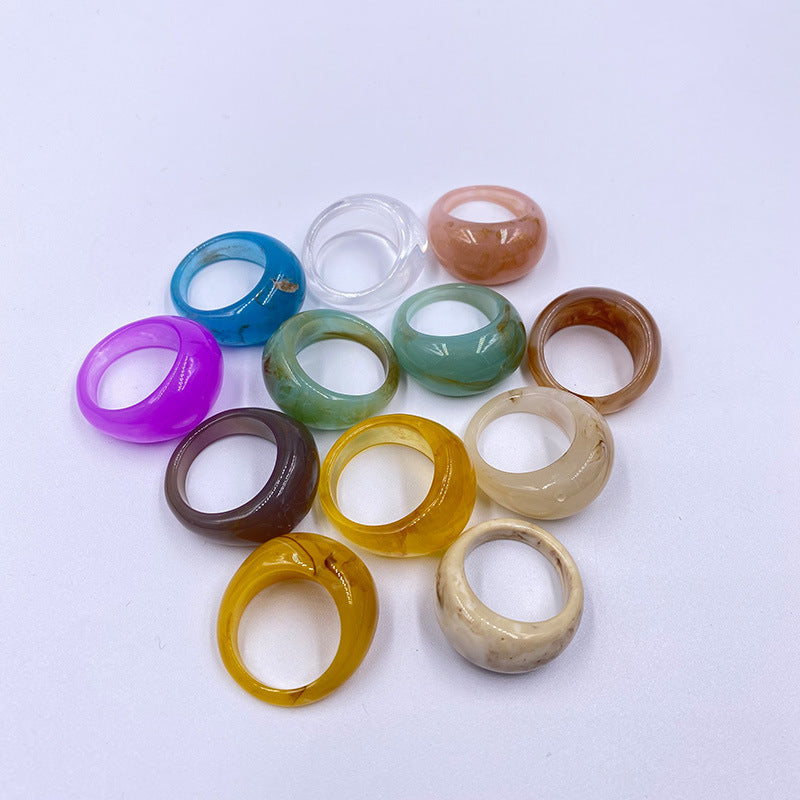 Anillos de moda de primavera y verano, acrílicos, coloridos, gruesos, tipo domo, 12 piezas
