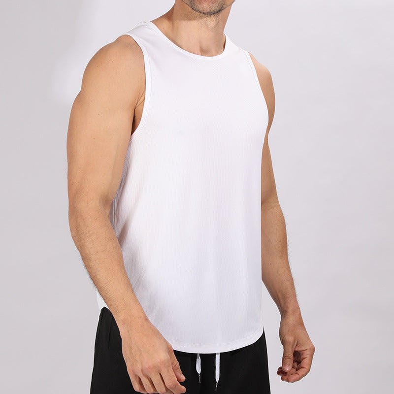 Retro Ribbed Sleeveless Vest Men's Running Training Fitness Top Casual Quick-Dry Breathable Gym Shirt