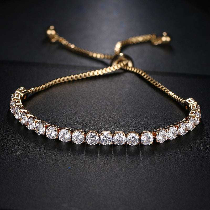 Brazalete ajustable de tenis con circonita cúbica redonda de moda para mujer, pulseras de cristal color oro blanco, regalo de joyería de boda