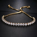 Brazalete ajustable de tenis con circonita cúbica redonda de moda para mujer, pulseras de cristal color oro blanco, regalo de joyería de boda