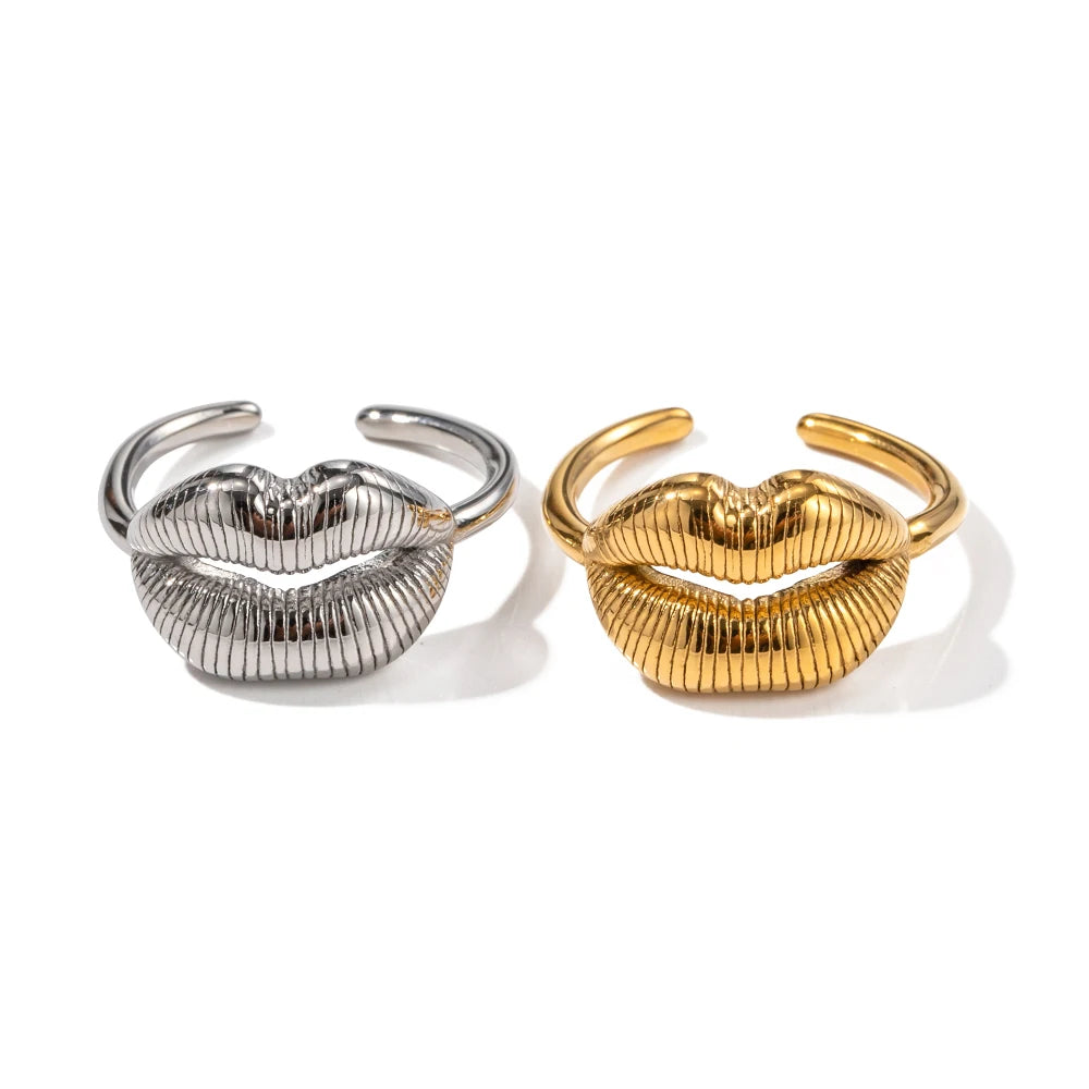 Anillos de dedo de acero inoxidable con diseño de labios de moda, chapados en oro, joyería occidental, regalo para mujer