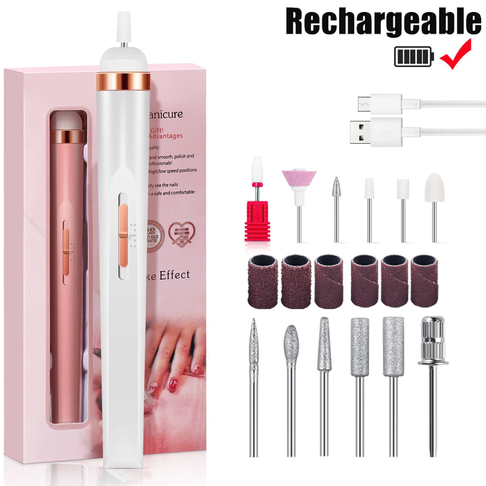 Electric Nail Drill Machine Portable Electric Nail File Rechargeable 20000RPM Nail Drill Pedicure Polishing Tools for Home
