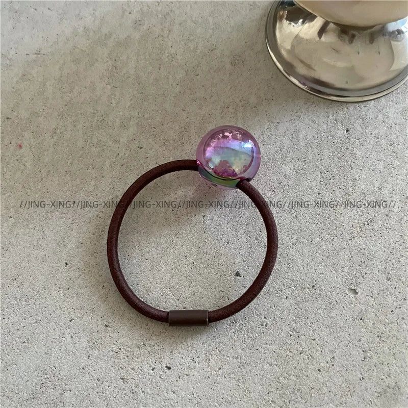 Colorful round Ball Beaded Hair Band Elegant Beautiful Colorful Geometric round Hair Rope Ponytail Tie Hair Rubber Band